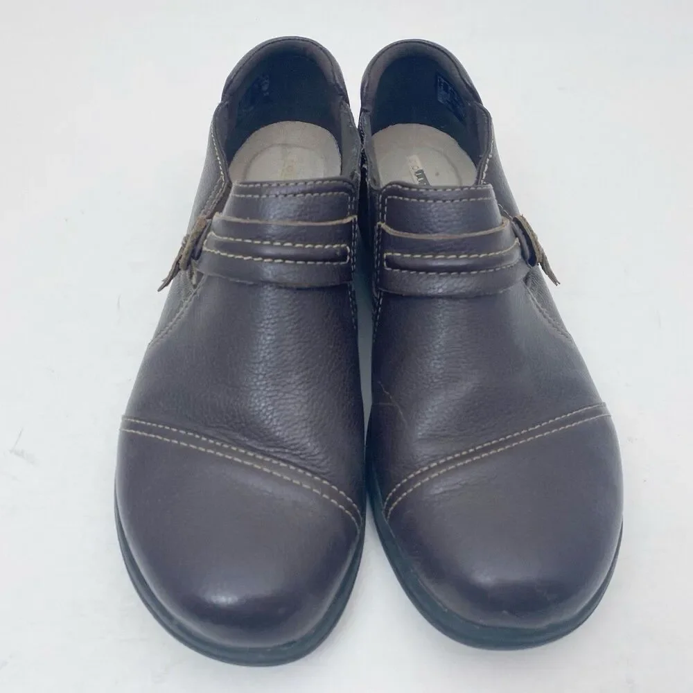 Clarks Collection Cheyn Madi Leather Button Slip On Loafers Womens 7.5M‎ Brown